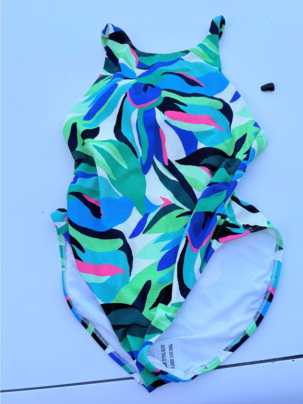 Girls' Tropical Print One-Piece Swimsuit - Blue/Green